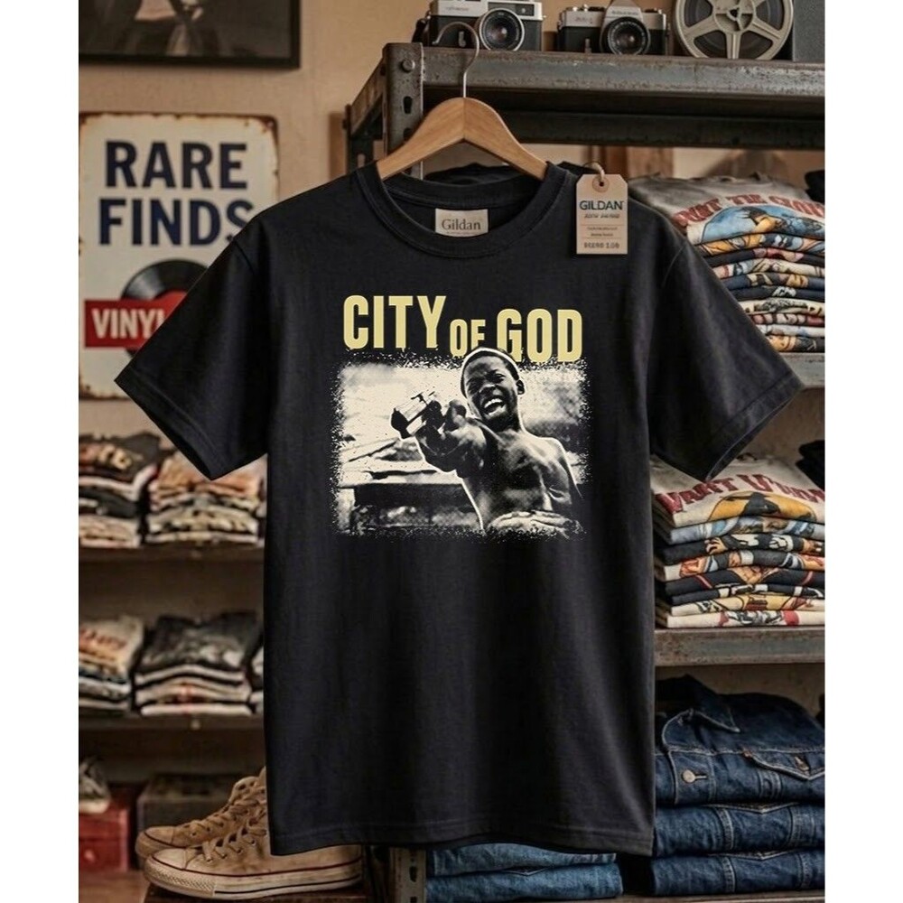 City of God Vintage Movie Graphic Tee Black Heavy Cotton T-Shirt